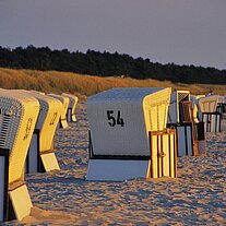 Strandkörbe im Abendlicht