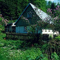 Holzhaus mit Garten