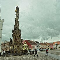Kadan Stadtplatz mit Dreifaltigkeitssäule Stadtplatz m. Rathaus u. Dreifaltigkeitssäule