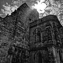 Rosslyn Chapel Perspektive gegen die Sonne SW Rosslyn Chapel Perspektive gegen die Sonne SW