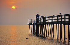 Sonnenuntergang an der Landungsbrücke