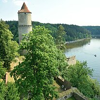 Burg Svikov, blick zum Orlik-Stausee Blick vom Turm auf den Orlik-Stausee