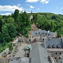 Blick vom Turm zur Kapelle über die Burg Blick vom Turm zur Kapelle über die Burg