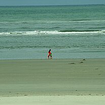 Frau mit Kindern spazieren am Strand Frau mit Kindern spazieren am Strand